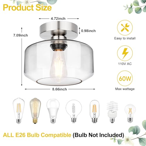 Industrial Semi Flush Mount Ceiling Light Brushed Nickel