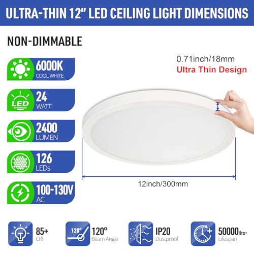 LED Flush Mount Ceiling Light 6000K