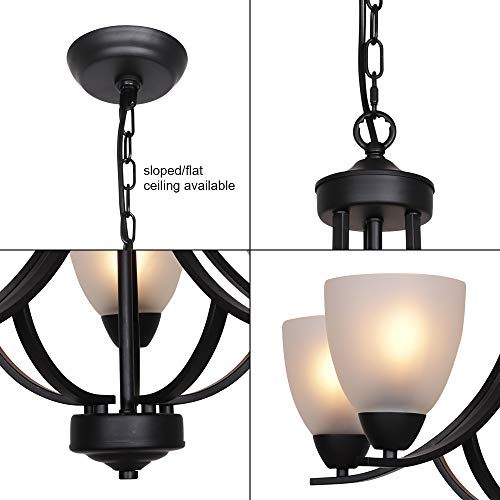 5 Light Shaded Contemporary Chandeliers with Alabaster Glass Black Rustic Light Fixtures Ceiling Hanging Mid Century Modern Pendant Lighting for Dining Room Foyer Bedroom Living Room