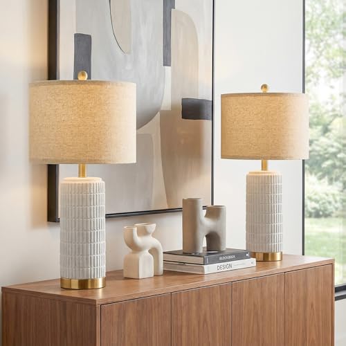 Farmhouse Table Lamps for Living Room Set of 2 with Gold Base (2 Count)