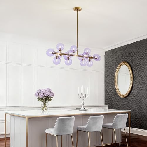Mid Century Modern Gold Chandelier Rectangle Pendant Fixtures Linear Sputnik Chandeliers for Kitchen Island Dining Room Over Table