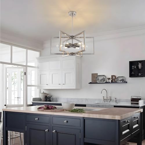 23.6”Brushed Nickel Chandelier for Dining Room 6 Light Kitchen Chandelier Modern Dining Room Light Fixtures Over Table