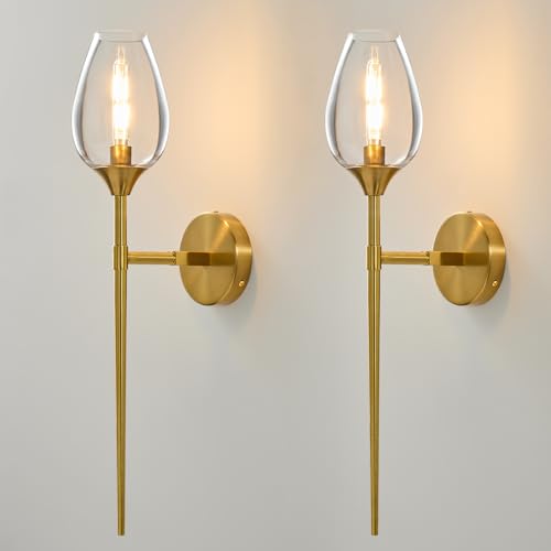 Set of 2 Gold Glass Wall Sconce Light