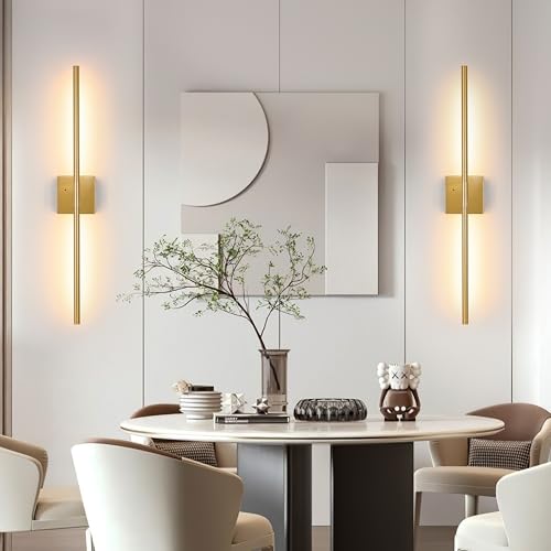 Gold Battery Operated Wall Sconces Set of 2 with Remote 24 Inch (2 Count)