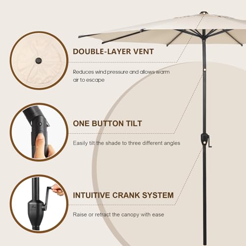 11FT Lyon Outdoor Patio Umbrella Outdoor Table Umbrella with Push Button Tilt and Crank Market Umbrella 8 Sturdy Ribs UV Protection Waterproof for Garden Deck Backyard Pool Beige