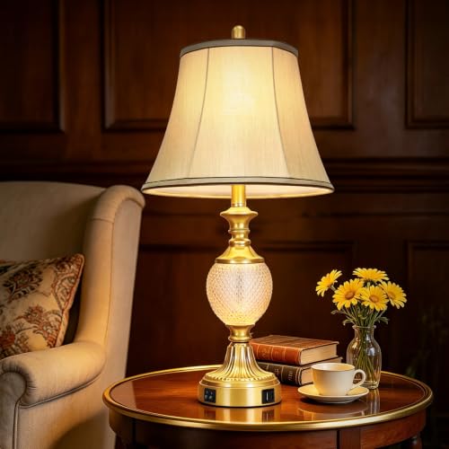 28'' Tall Gold Bedside Table Lamps with USB Charging Ports (2 Count)