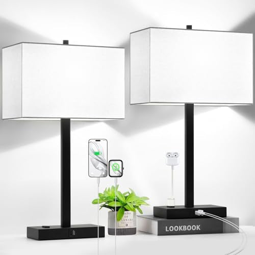 21" Set of 2 Table lamp with USB A+C & AC Outlets (2 Count)