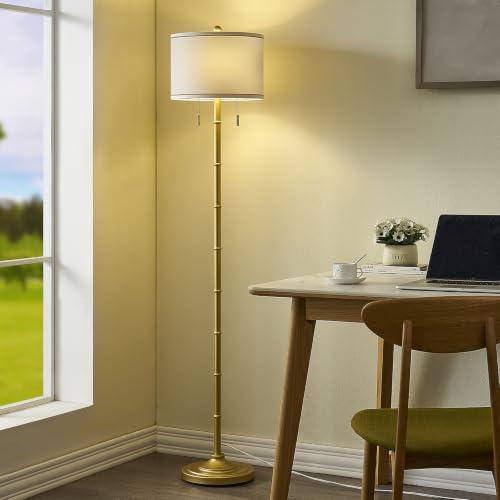 Upgraded 2 Light Mid Century Modern Glod Floor Lamp for Living Room (Gold)