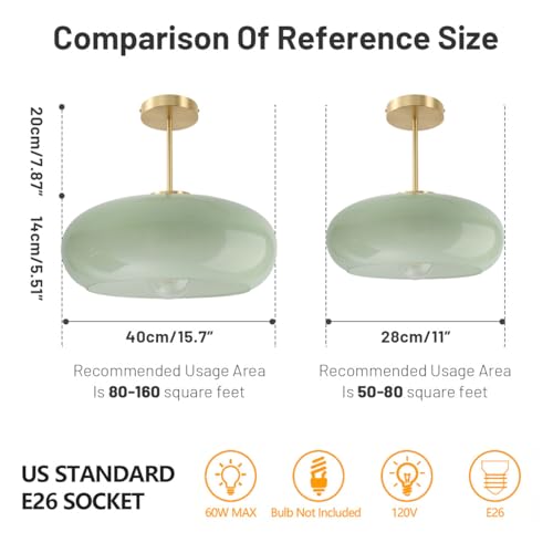 Milk Green Ceiling Light 15.7″Large Mid Century Modern Light Fixture