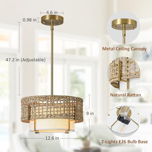 12.6" Rattan Pendant Light