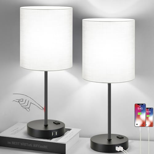 Set of 2 Touch Control Table Lamps with 2 USB & AC Outlet (2 Count)