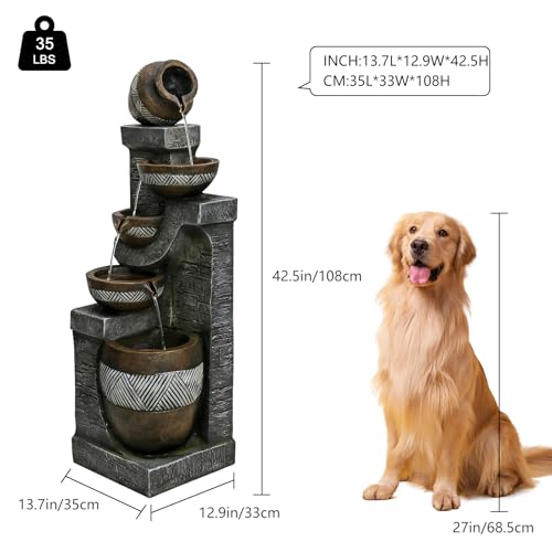 42.5" Tall Outdoor Water Fountain and Waterfalls
