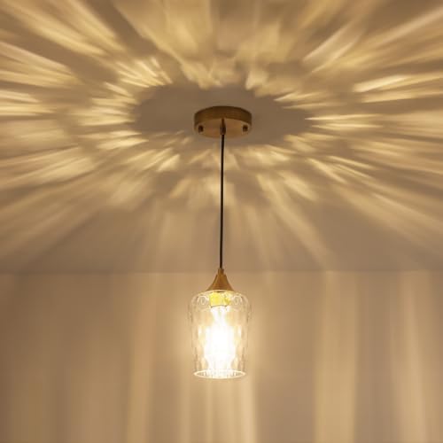 Hammered Glass Pendant Lights Brushed Gold Kitchen Lighting Over Island (3 Count)