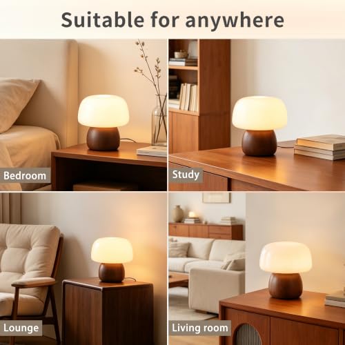 Mid Century Modern Table Lamps for Bedroom Milky White Glass Mushroom Lamp