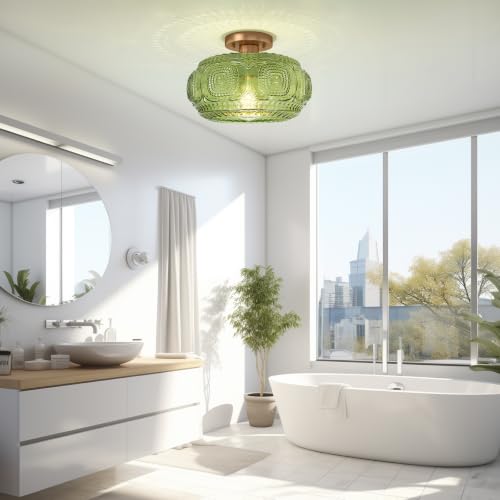 12" Art Deco Glass Semi Flush Mount Ceiling Light Fixture