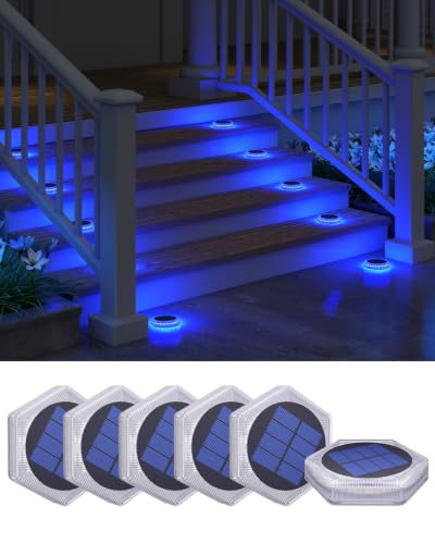 Blue Solar Driveway Light Outdoor IP68 Waterproof 6Pack Hexagon (6 Count)