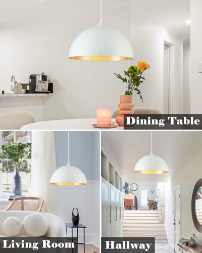 White and Gold Dome Pendant Light (2 Count)
