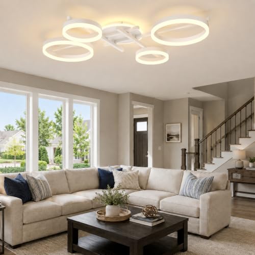 39" 5 Ring Modern Ceiling Light (White)
