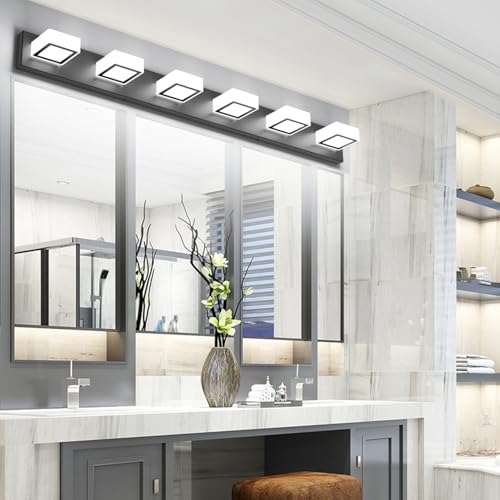Black Bathroom Vanity Lights 48inch Metal Acrylic LED Modern Bathroom Wall Lighting Fixtures Matte Black