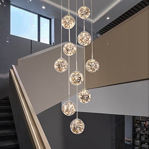 10 Light LED Staircase Chandelier Crystal Ceiling Lights Large Chandeliers for High Ceilings (127 Count)