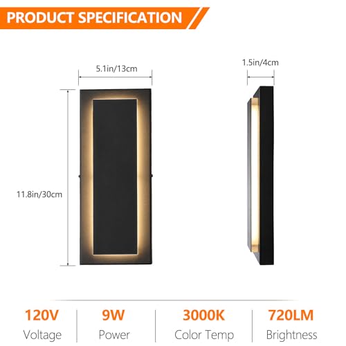 11.8'' 2 Pack LED Outdoor Wall Sconce (2 Count)
