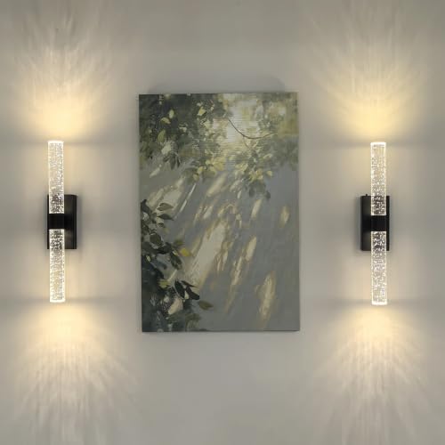 Easy Install Battery Operated Crystal Wall Sconces Dimmable Set of 2