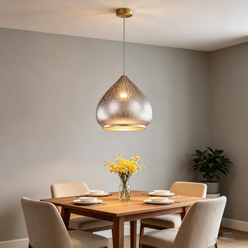 Moroccan Silver Hanging Light Rustic Metal Pendant Light