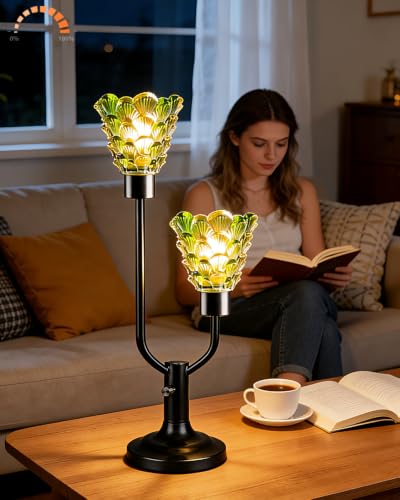 Green Glass Table Lamp for Living Room Vintage Lamp Gift Dimmable