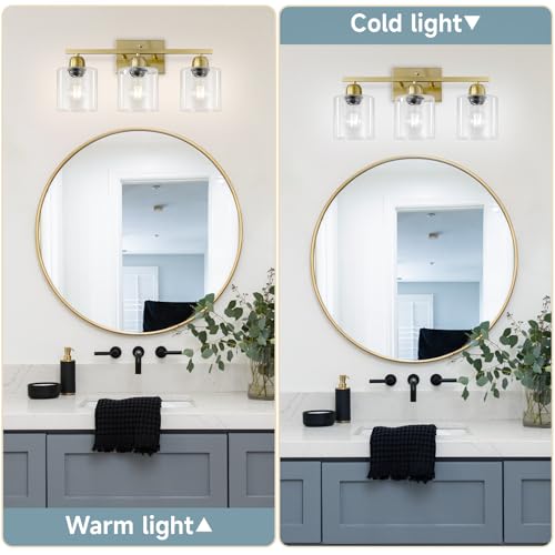 Modern Brushed Gold 3 Light Bathroom Light Fixtures