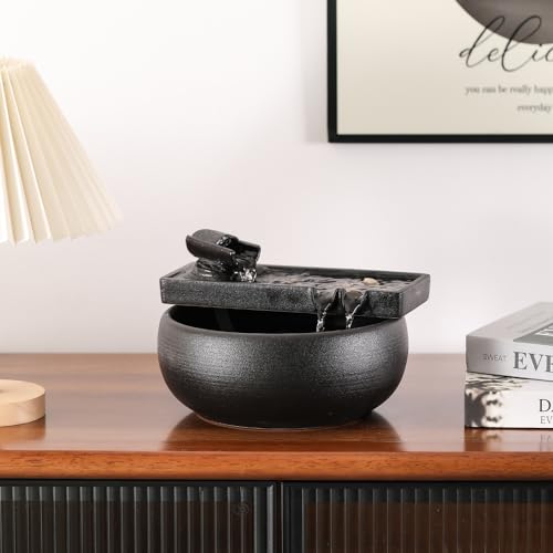 Ceramic Tabletop Fountain for Indoor and Outdoor Table Desk Office Patio