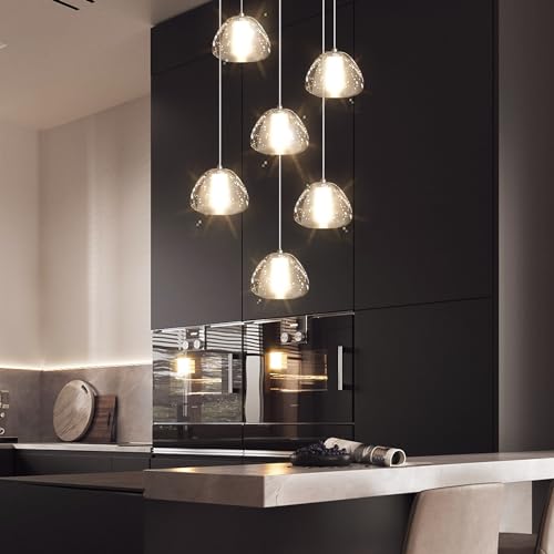 6 Lights Pendant Lighting for Entrance Modern Crystal Chandeliers LED Crystal Hanging Lights for Dining Room Bedroom Foyer Staircase Living Room 3000K