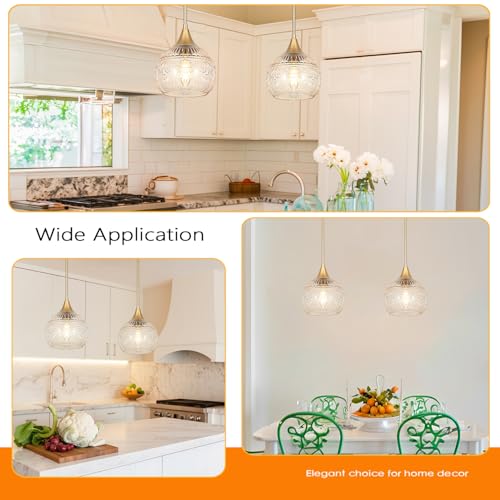 DSMJFU Gold Vintage Glass Pendant Lights for Kitchen Island (2 Count)
