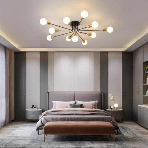 11 Lights Black and Gold Large Sputnik Ceiling Light Fixture (11 Count)