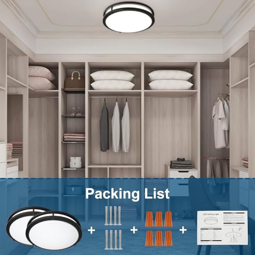 13inch LED Flush Mount Ceiling Light Fixture Dimmable Matte Black (2 Count)
