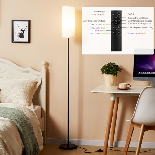 64'' Floor Lamps for Living Room with Remote Control and RGB + Stepless Dimmable Colors Temperature & Brightness