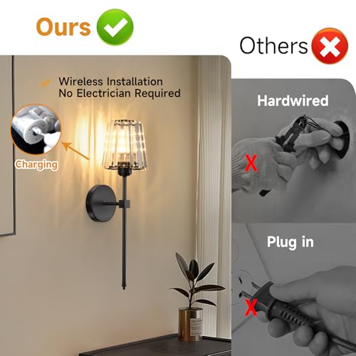 Battery Operated Crystal Wall Sconces Set of 2