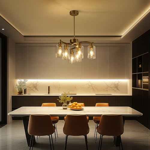 Sigaitwei 6 Light Farmhouse Brushed Nickel Chandelier,21.7" Modern Chandeliers for Dining Room Light Fixtures Over Table,Pendant Lights Kitchen Island,Metal Bracket with Downward Clear Glass Shade