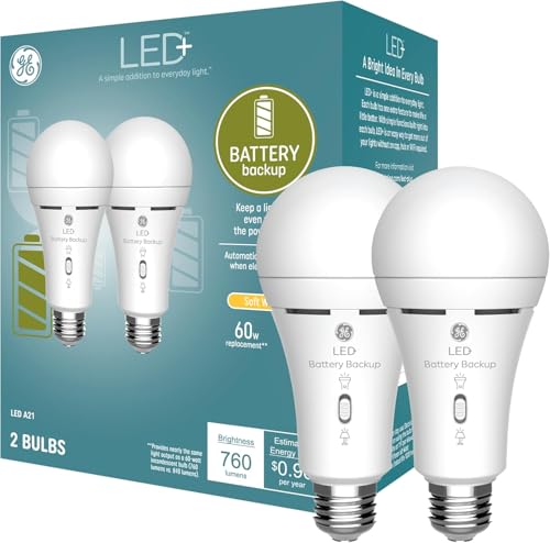 LED+ Battery Backup A21 LED Light Bulbs (2 Count)