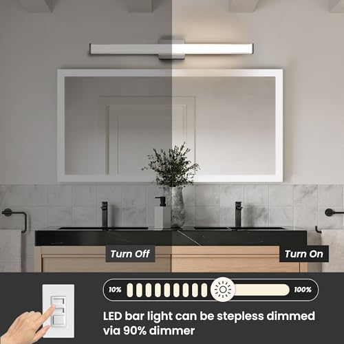 Modern LED Bathroom Vanity Light 48 inch 32W Dimmable 3CCT Bathroom Light Fixture Over Mirror Rectangle Bath Vanity Light Bar with Double Layer Acrylic Shade (48 inch(es))