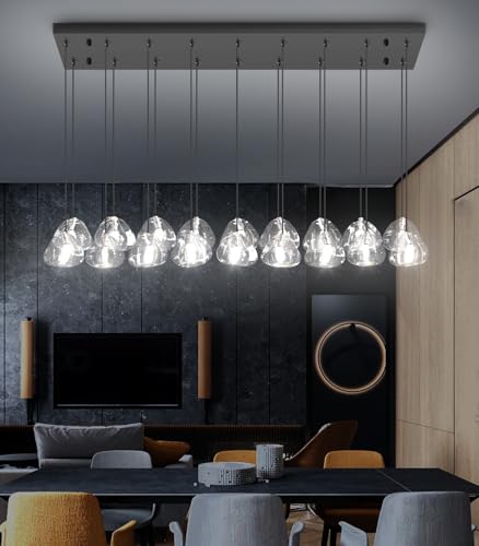 W35 x D11.8 x H118 Rectangular Chandelier Bubble Crystal Balls Glam Chandeliers Dimmable Light High Ceiling Pendants Light Fixtures Adjustable Long Lights Black