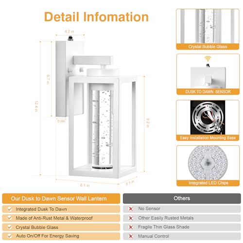 White Outdoor Sconce Lights Integrated LED Light Source