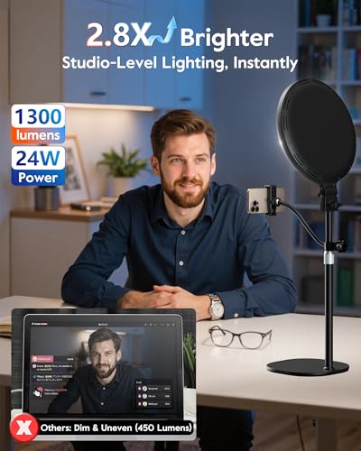 1300 Lumens Ring Light with Stand for Desk