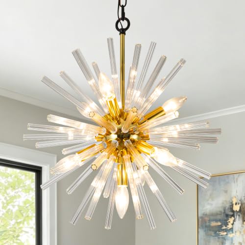 18" Black and Gold Sputnik Crystal Chandelier for Dining Room