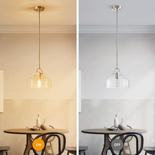 Chandelier Rustic Farmhouse Industrial Round Ceiling Pendant LED Light Fixture with Clear Glass Shades for Dining Room Kitchen Island Foyer Entryway