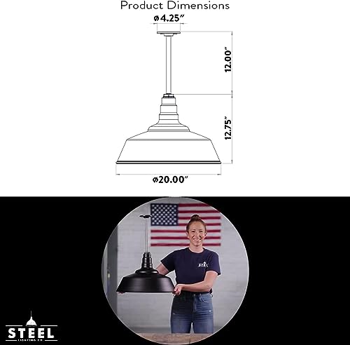 Industrial Pendant Light 20 Inch Extra Large Steel