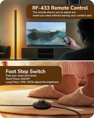 48.43" Wooden LED Corner Floor Lamp with Remote