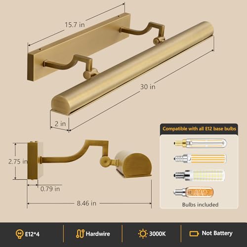 30 inch Picture Light Hardwired Brass Picture Light for Wal