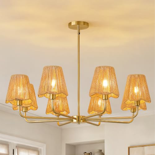 Rattan Chandelier for Dining Room Gold Boho Chandelier for Bedroom