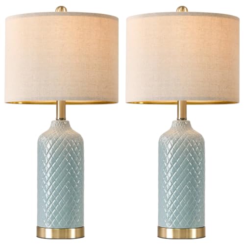 24.25" Modern Ceramic Blue Table Lamps Set of 2 for Living Room Bedroom (2 Count)