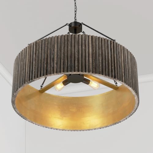 White Washed Wood Drum Chandelier